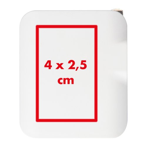 Adaptador de viaje blanco con esquinas redondeadas.