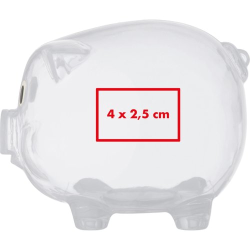 Hucha transparente de plástico con ranura para monedas.