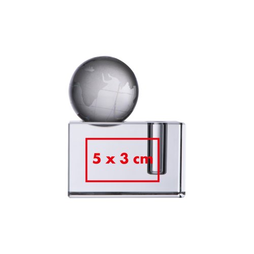 Portalápices de vidrio con globo.