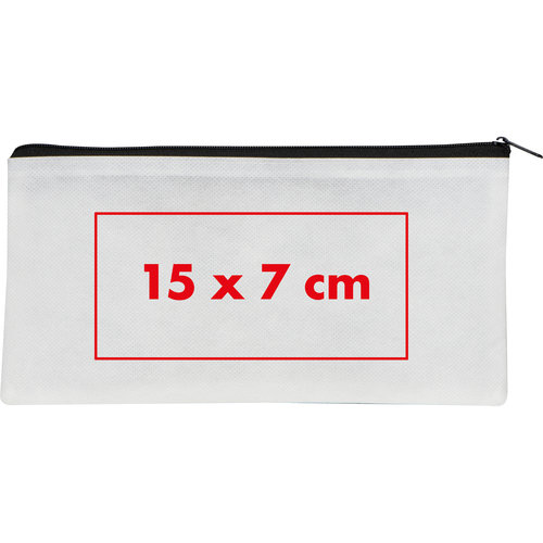 Estuche blanco de tela con cremallera.
