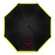 Paraguas negro con borde amarillo y mecanismo de apertura automática.